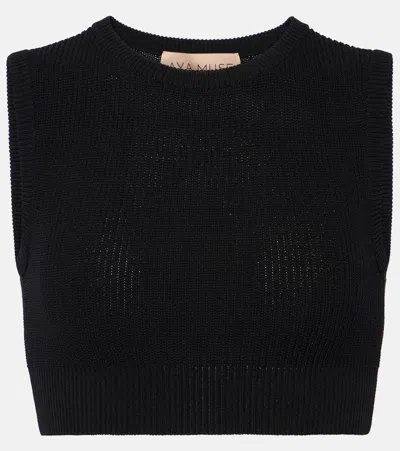 Aya Muse Ribbed-knit Cotton-blend Crop Top In Black