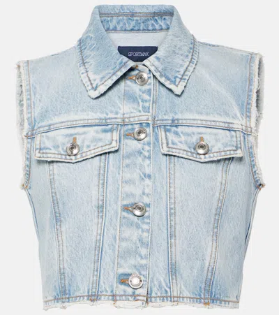 Sportmax Scire Cropped Denim Waistcoat In Blue