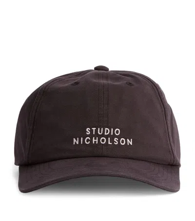 Studio Nicholson Embroidered Logo Cap In Black