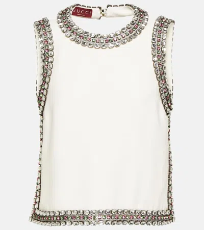 Gucci Top In Wool And Silk With Crystal Embroidery In White