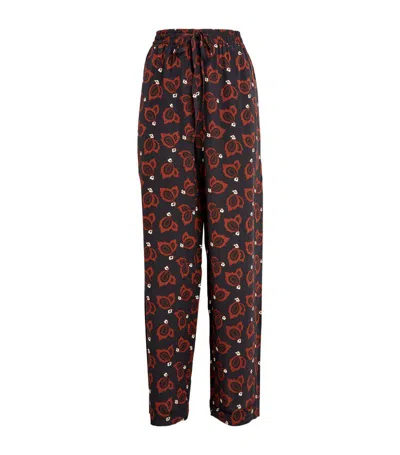 Matteau Silk Printed Drawstring Trousers In Brown