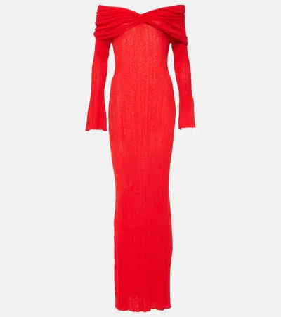 Aya Muse Off-shoulder Linen-blend Maxi Dress In Red