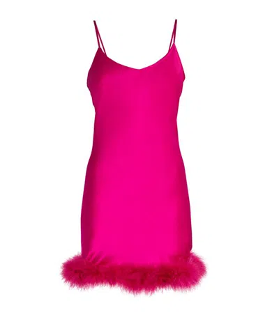 Gilda & Pearl Silk Feather-trim Kitty Slip Dress In Pink