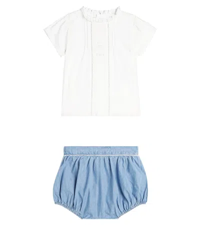 Chloé Kids Baby Cotton Blouse And Bloomers Set In Weiss