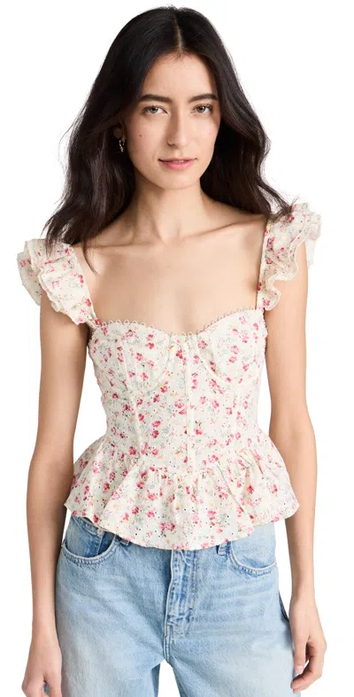 Astr The Label Baylin Flutter Sleeve Top In White Red Floral