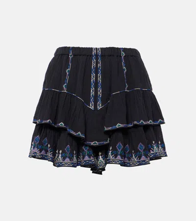 Marant Etoile Jocadia Ruffled Cotton Mini Skirt In 블랙