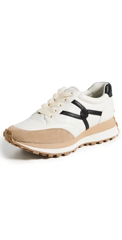 Veronica Beard Valentina Mixed Leather Retro Sneakers In White/black