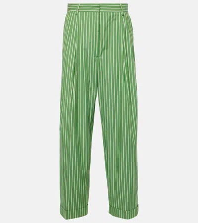 Dries Van Noten Striped Cotton Poplin Straight Pants In Green