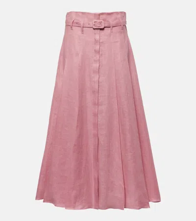 Gabriela Hearst Dugald Linen Midi Skirt In Pink