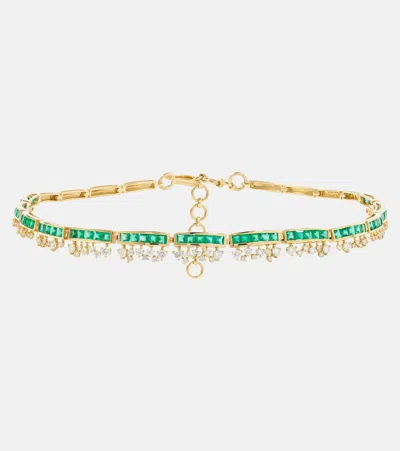 Ananya Scatter Petit Regal 18kt Gold Choker With Emeralds And Diamonds