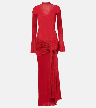 Aya Muse Draped Lamé Maxi Dress In Red