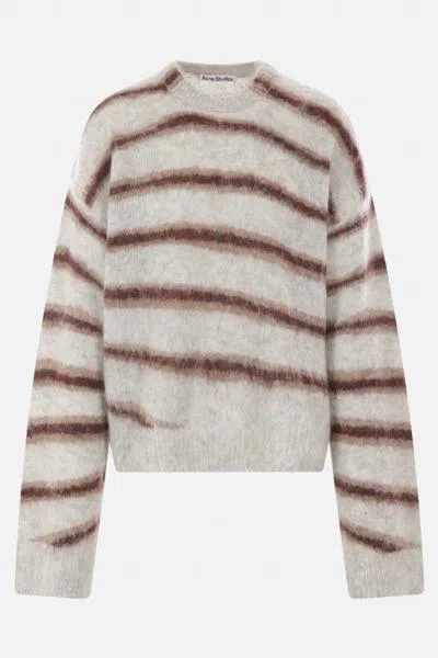 Acne Studios Sweaters In Grey Melange+burgundy