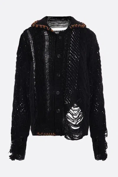 Andersson Bell Open-knit Distressed Cardigan In Black