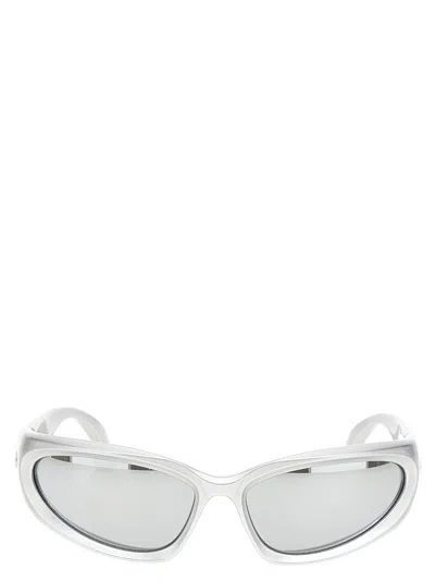 Balenciaga Swift Oval Sunglasses Silver In White