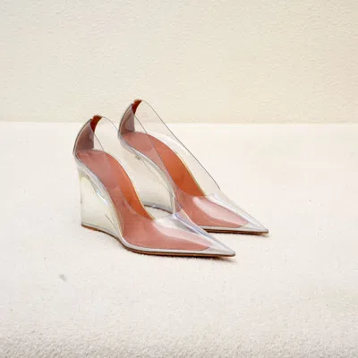 Pre-owned Amina Muaddi Ane Wedge Glass Pumps, 40