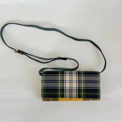 Pre-owned Burberry Canvas Tartan Mix Hampshire Wallet On Chain Green Multicolor