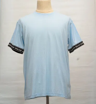 Pre-owned Burberry Light Blue Mens T Shirt With Logo Band On Sleeves