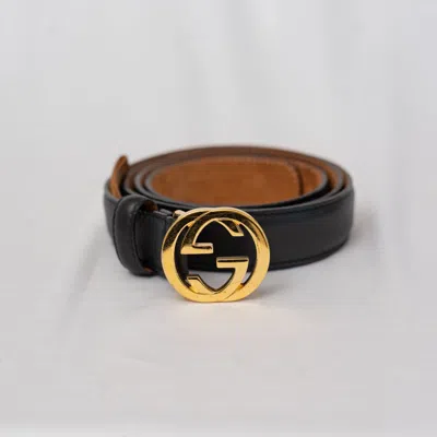 Pre-owned Gucci Black Leather Belt With Gg Logo