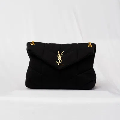 Pre-owned Saint Laurent Black Loulou Puffer Shoulder Bag Quilted Jersey Medium