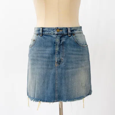 Pre-owned Saint Laurent Blue Denim Distresed Mini Skirt