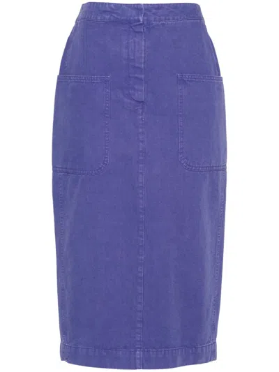 Max Mara Cardiff Cotton Canvas Midi Pencil Skirt In Purple