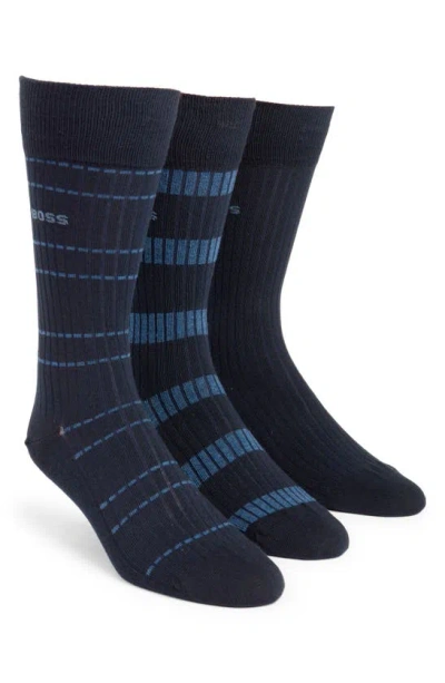 Hugo Boss Assorted 3-pack Rib Dress Socks In Dark Blue
