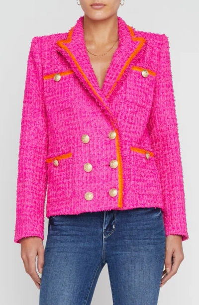 L Agence Alectra Neon Tweed Collared Jacket In Rhodamine/glow Orange