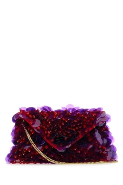 Dries Van Noten Red & Purple Sequin Embellished Shoulder Bag In Multicolor