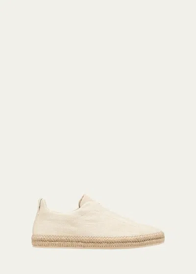 Zegna Triple Stitch Leather-trimmed Canvas Slip-on Sneakers In Neutrals