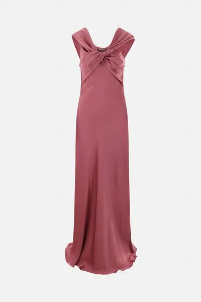 Alberta Ferretti Draped Satin Long Dress In Dark Pink