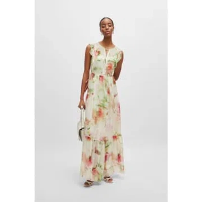 Hugo Boss Dacrina Floral Mirage Tiered Maxi Dress In Patterned White