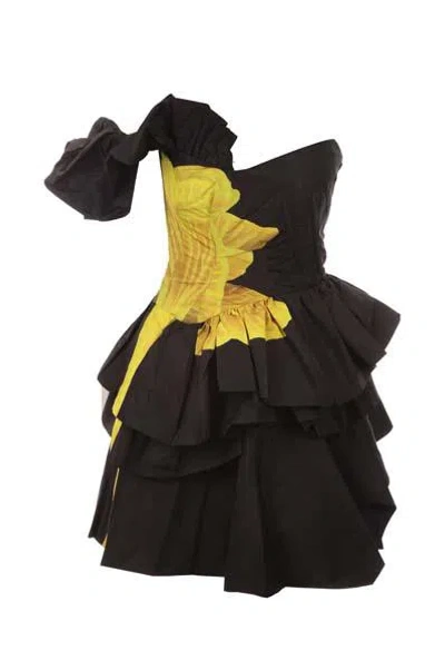 Alexander Mcqueen Dresses In Black+bright Yellow