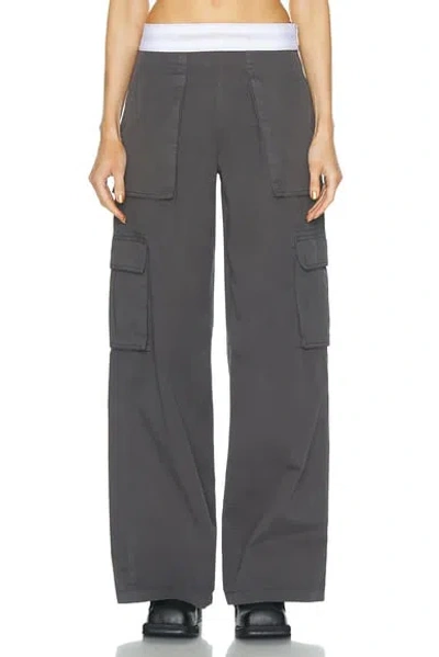Alexander Wang Mid Rise Cargo Rave Trouser With Logo Elastic In Off Black
