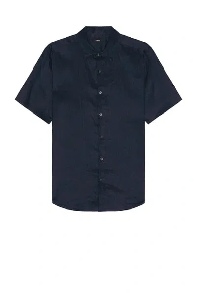 Theory Irving Short-sleeve Shirt In Relaxed Linen In Baltic