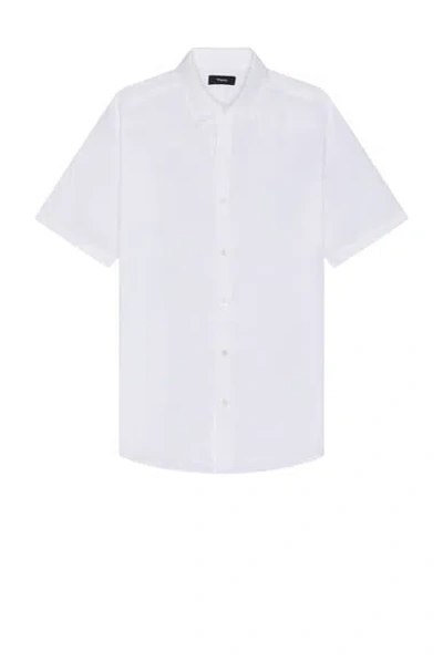 Theory Noll Short-sleeve Shirt In Relaxed Linen In Optic White
