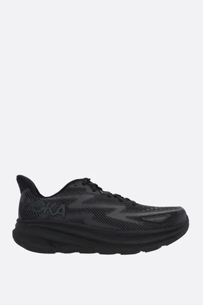 Hoka One One Clifton 9 Black Sneakers In Black+black