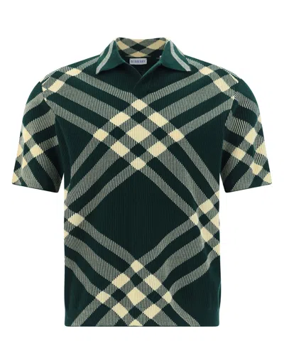 Burberry Vintage Check Ribbed Short Sleeved Polo Shirt In Green
