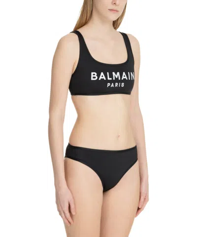 Balmain Logo Bikini In Black,white