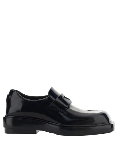 Prada Leather Square-toe Penny Loafers In Black
