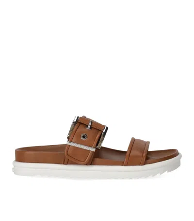 Michael Kors Colby Leather Slide Sandal In Brown