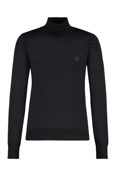 Versace Wool Blend Turtleneck Jumper In Black