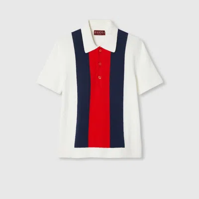 Gucci Cotton Blend Terry Knit Polo Shirt In White