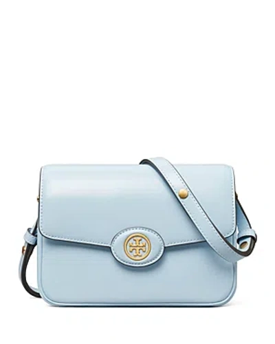 Tory Burch Robinson Spazzolato Leather Convertible Shoulder Bag In Pale Blue/gold