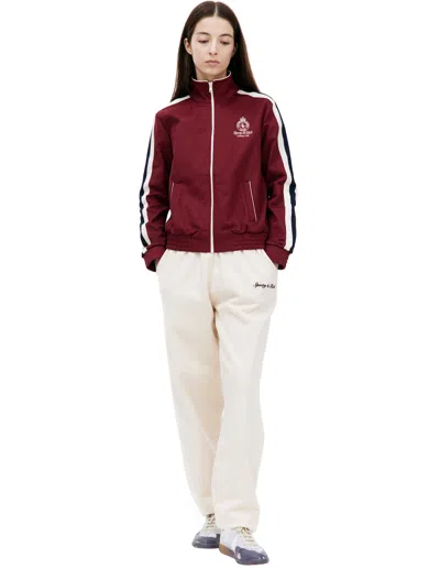 Sporty And Rich Crown Logo-embroidered Woven Track Jacket In Burgundy
