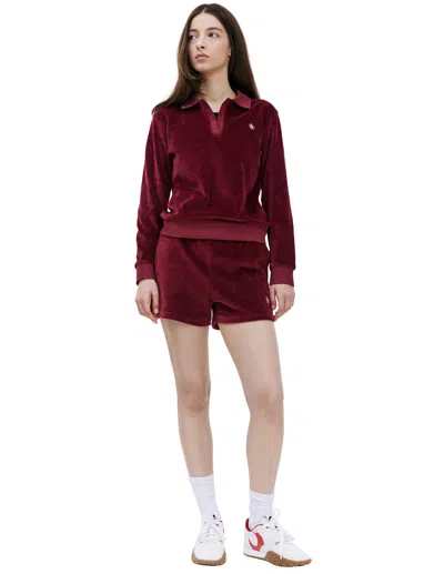 Sporty And Rich Src Velour Polo Top In Burgundy