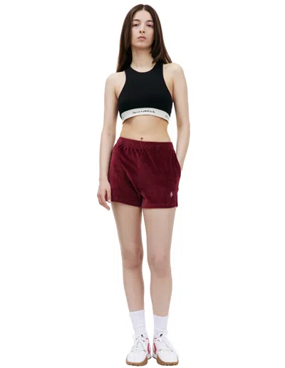 Sporty And Rich Src Velour Mini Shorts In Burgundy