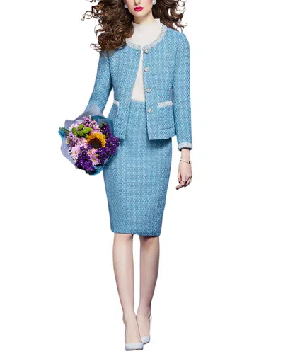 Vera Dolini Wool-blend 2pc Blazer & Skirt Set In Blue