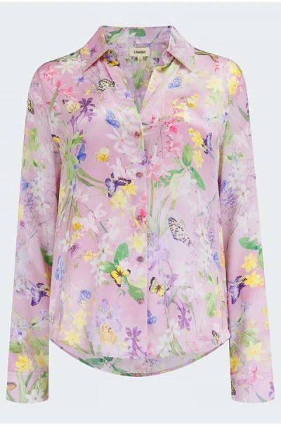 L Agence Tyler Long Sleeve Blouse In Lilac Snow Botanical Butterfly In Lilac Snow Butterfly
