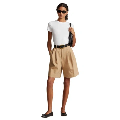 Polo Ralph Lauren Relaxed Fit Long Pleated Short In Beige