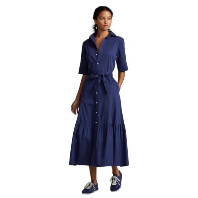 Polo Ralph Lauren Tiered Cotton Midi Shirtdress In Midnight Royal